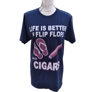 Fruit of the Loom Life Is Better In Flip Flops With Cigars Size Medium Navy Blue